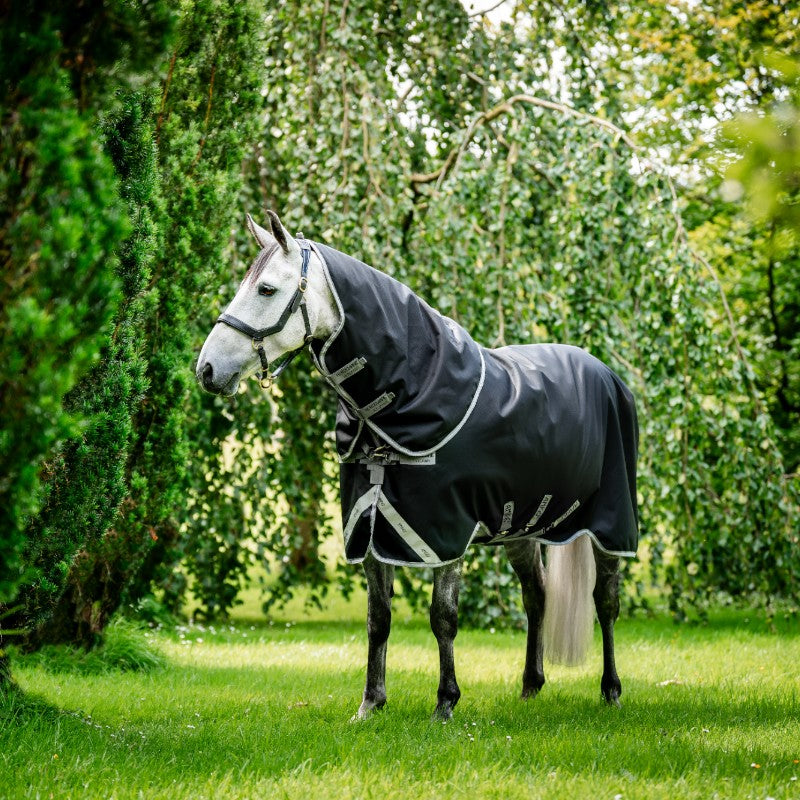 Horseware - Couverture d'extérieur Amigo Bravo 12 Plus noir/ titanium grey/ argent 400g | - Ohlala