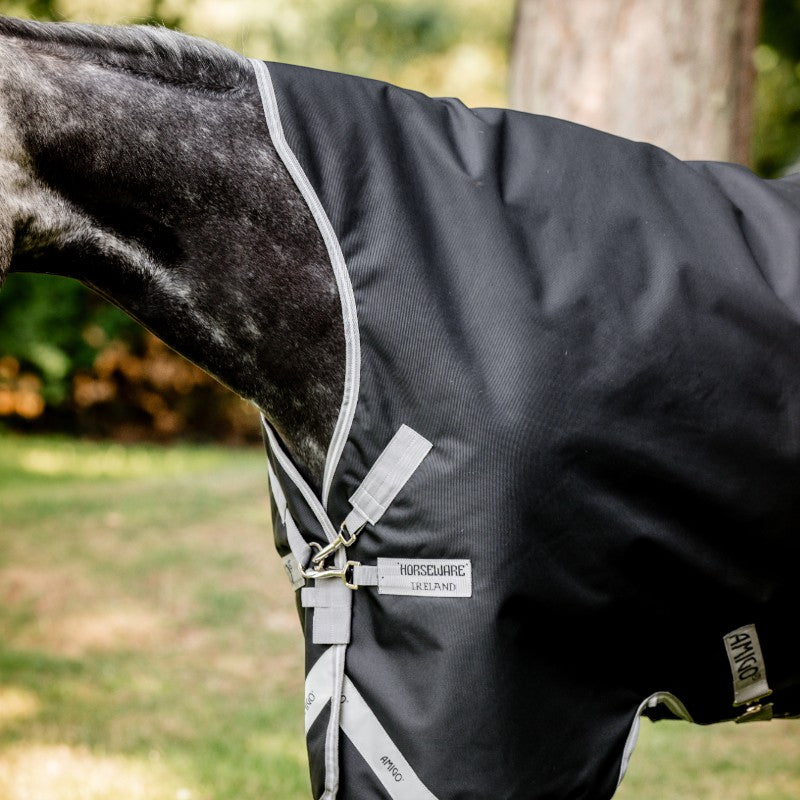 Horseware - Couverture d'extérieur Amigo Bravo 12 Wug noir/ titanium grey/ argent 400g | - Ohlala