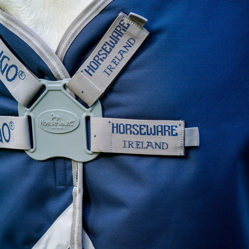 Horseware - Couverture d'extérieur Amigo FieldSafe Plus Turnout marine/ titanium grey/ argent 50g | - Ohlala