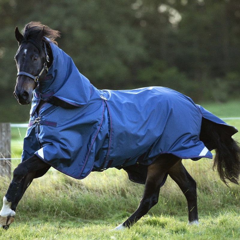 Horseware - Couverture d'extérieur Rambo Optimo Plus Budle marine/ bordeaux 200g | - Ohlala