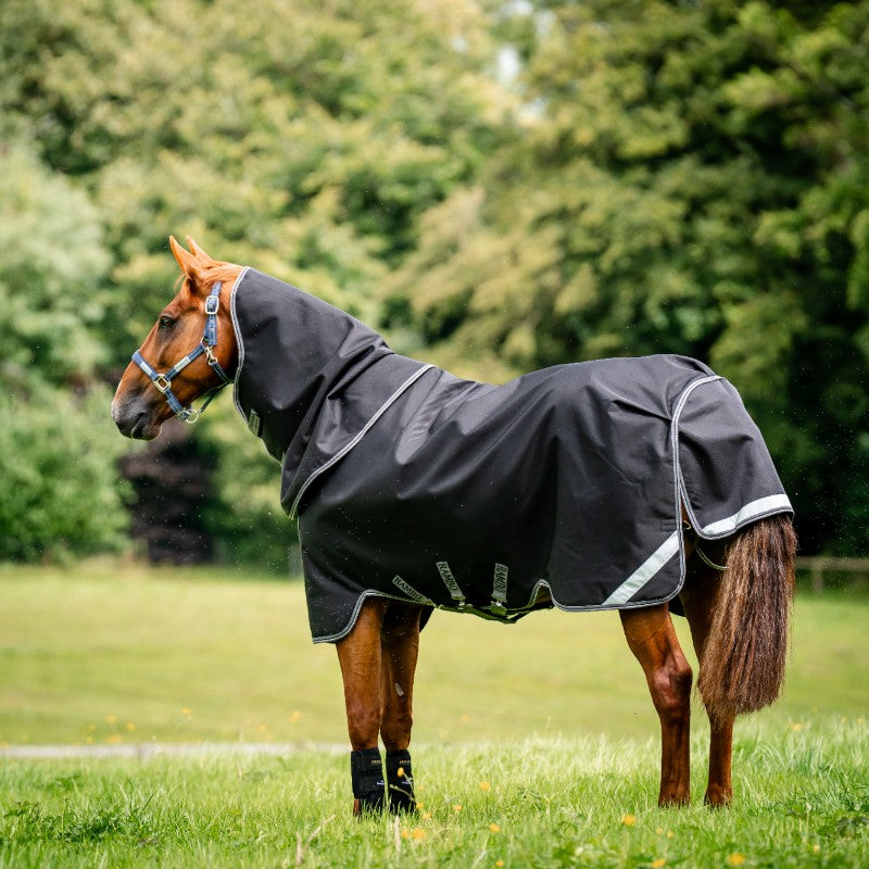 Horseware - Couverture d'extérieur Rambo Supreme Turnout Plus noir/ thunderstorm grey/ silver 450g | - Ohlala
