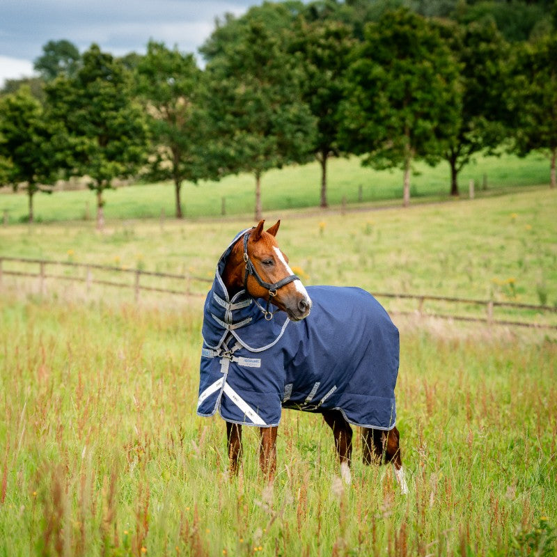 Horseware - Couverture d'extérieur Rhino Plus Turnout marine/ titanium grey/ classic blue 450g | - Ohlala