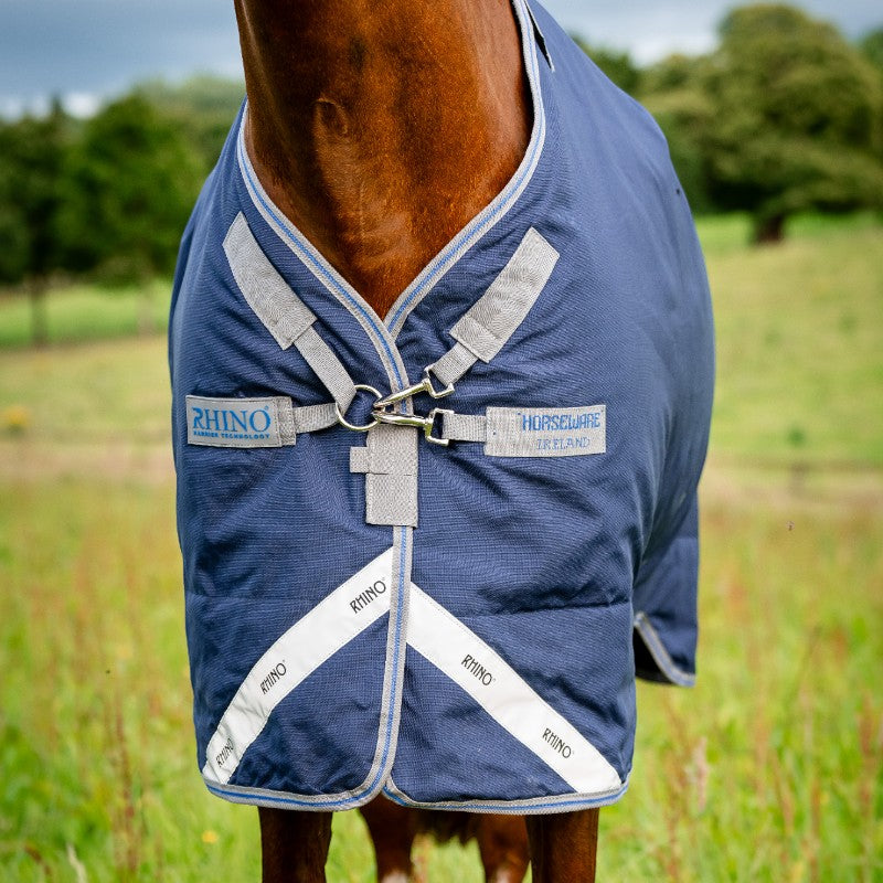 Horseware - Couverture d'extérieur Rhino Plus Turnout marine/ titanium grey/ classic blue 450g | - Ohlala