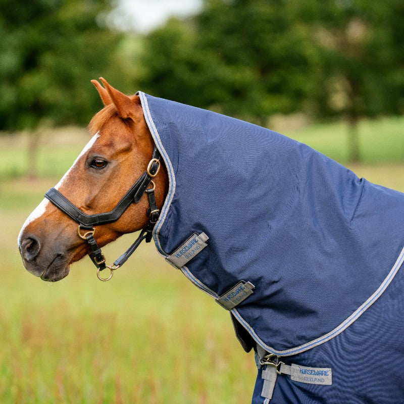 Horseware - Couvre-cou Rhino Turnout Hood marine/ titanium grey/ classic blue 150g | - Ohlala