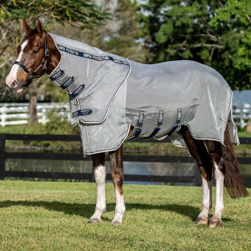 Horseware - Chemise anti-mouches Rambo Protector Fieldsafe Plus argent/ marine/ blanc/ beige | - Ohlala