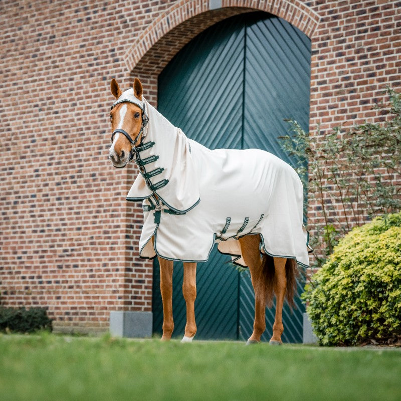 Horseware - Couverture anti-mouches Rambo Hoody chalk/ hunter green/ argent | - Ohlala