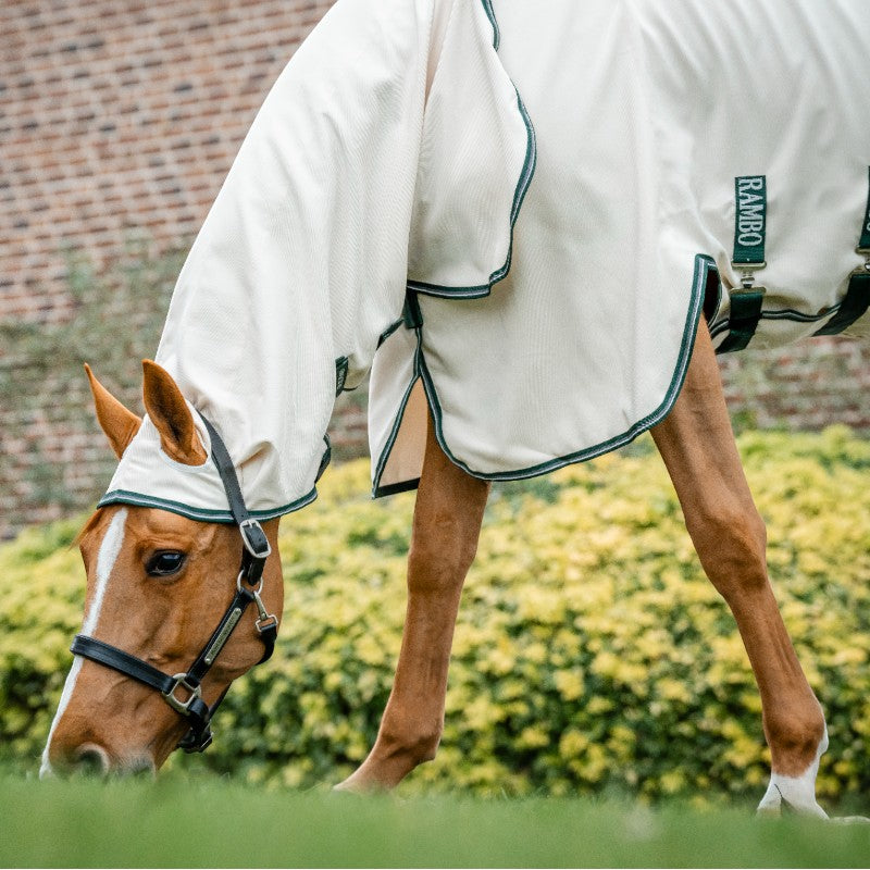 Horseware - Couverture anti-mouches Rambo Hoody chalk/ hunter green/ argent | - Ohlala