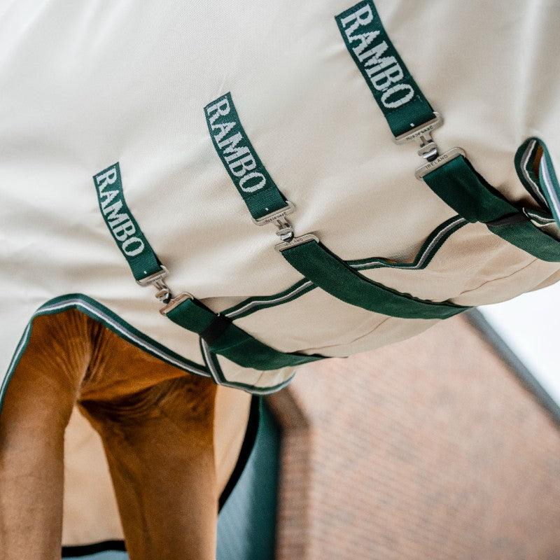 Horseware - Couverture anti-mouches Rambo Hoody chalk/ hunter green/ argent | - Ohlala