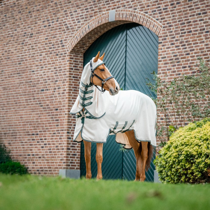 Horseware - Couverture anti-mouches Rambo Hoody chalk/ hunter green/ argent | - Ohlala