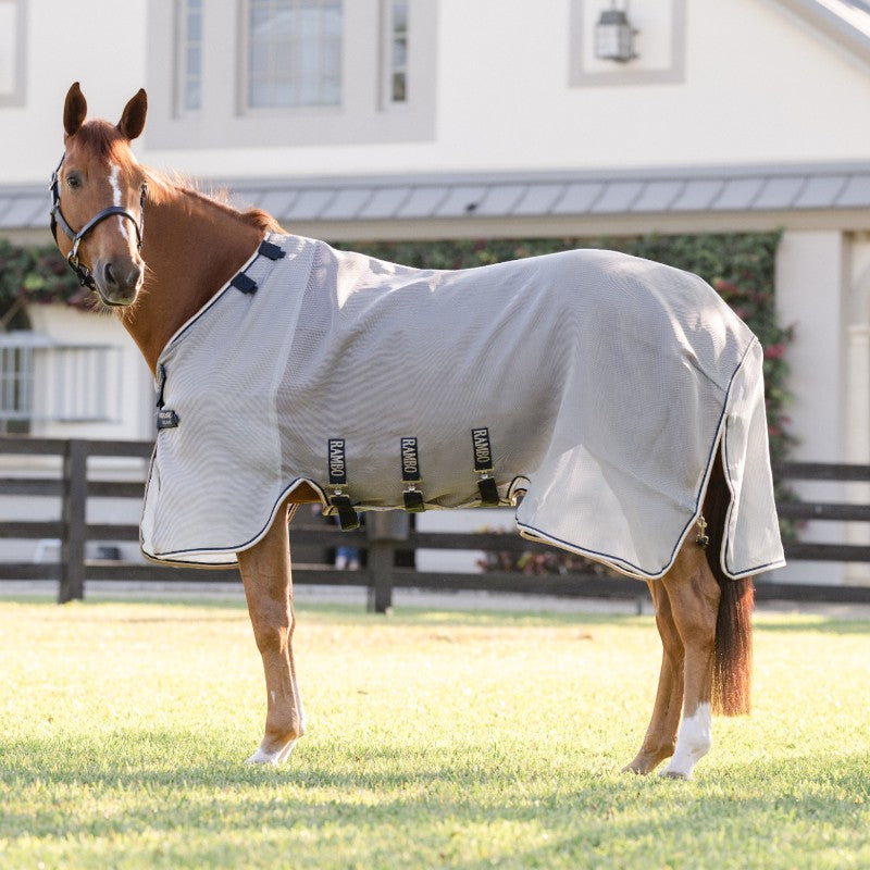 Horseware - Couverture anti-mouches Rambo Protector Fieldsafe argent/ marine/ blanc/ beige | - Ohlala