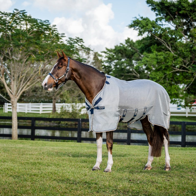 Horseware - Couverture anti-mouches Rambo Protector argent/ marine/ blanc/ beige | - Ohlala