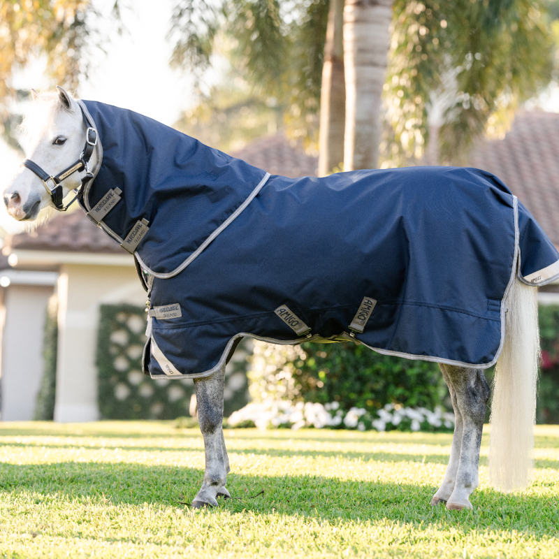 Horseware - Couverture d'extérieur Amigo Bravo Plus Pony Turnout marine/ titanium grey/ argent 250g | - Ohlala