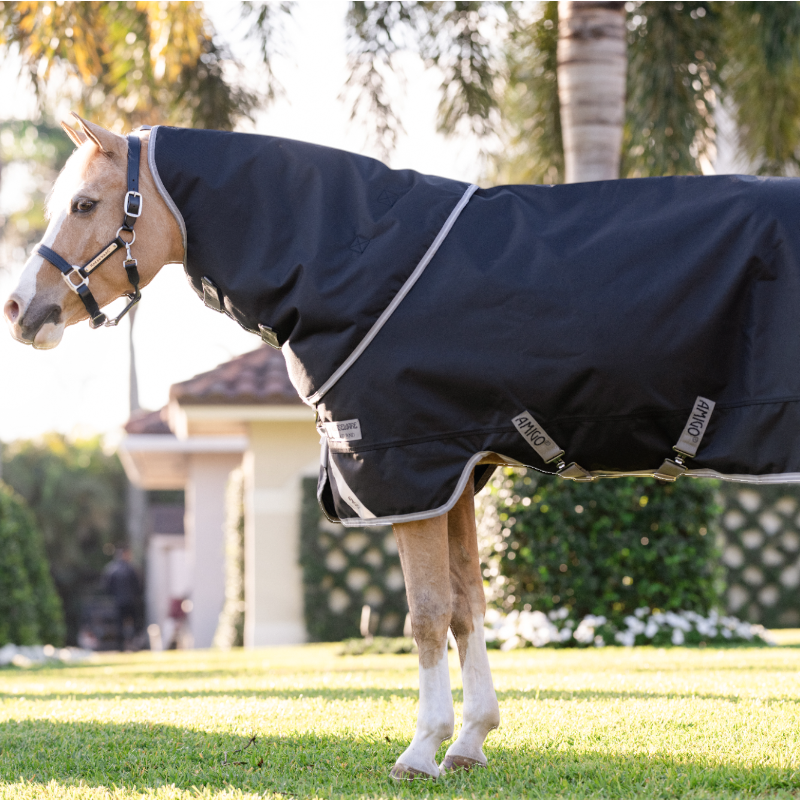 Horseware - Couverture d'extérieur Amigo Bravo Plus Pony Turnout noir/ titanium grey/ argent 250g | - Ohlala
