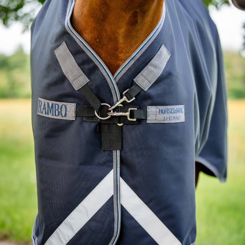 Horseware - Couverture d'extérieur Rambo Turnout VL marine/ thunderstorm gris/ argent 450g | - Ohlala
