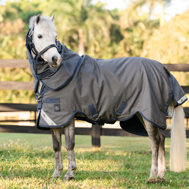 Horseware - Couverture d'extérieur Rhino HexStop Plus Pony gris/ indigo/ marine 100g | - Ohlala