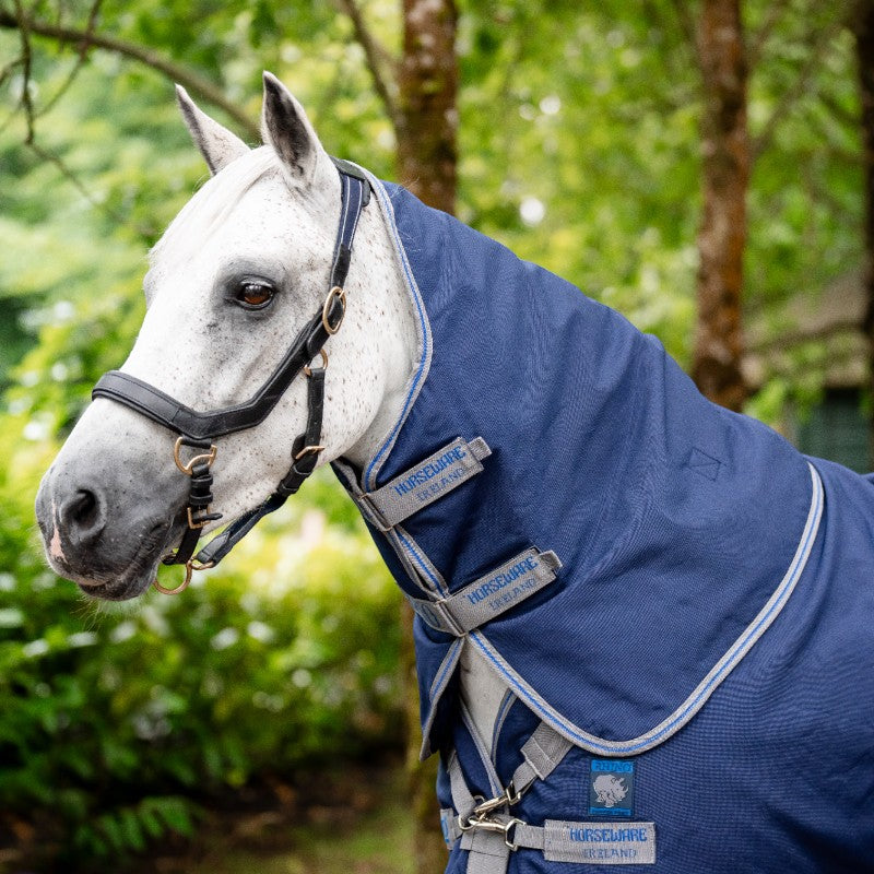 Horseware - Couverture d'extérieur Rhino Plus Pony Turnout marine/ titanium grey/ classic blue 100g | - Ohlala