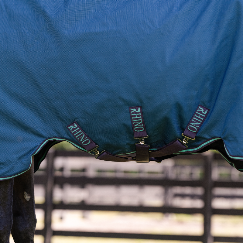 Horseware - Couverture d'extérieur Rhino Turnout marine/ gris/ aqua 100g | - Ohlala