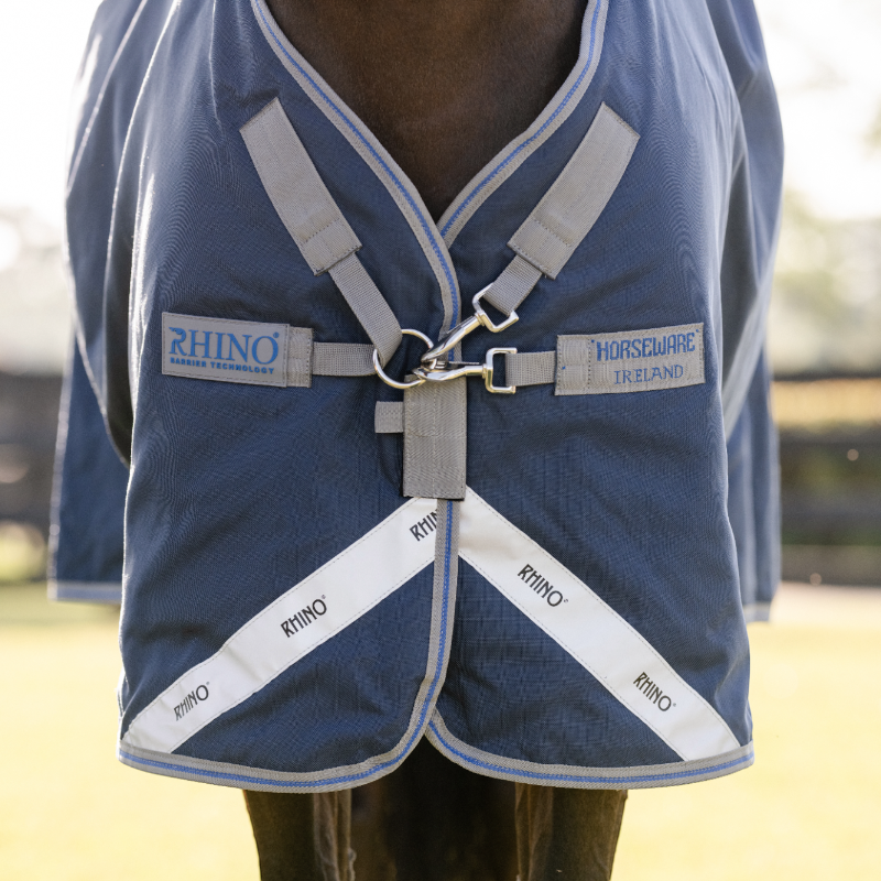 Horseware - Couverture d'extérieur Rhino Turnout marine/ titanium grey/ classic blue 100g | - Ohlala