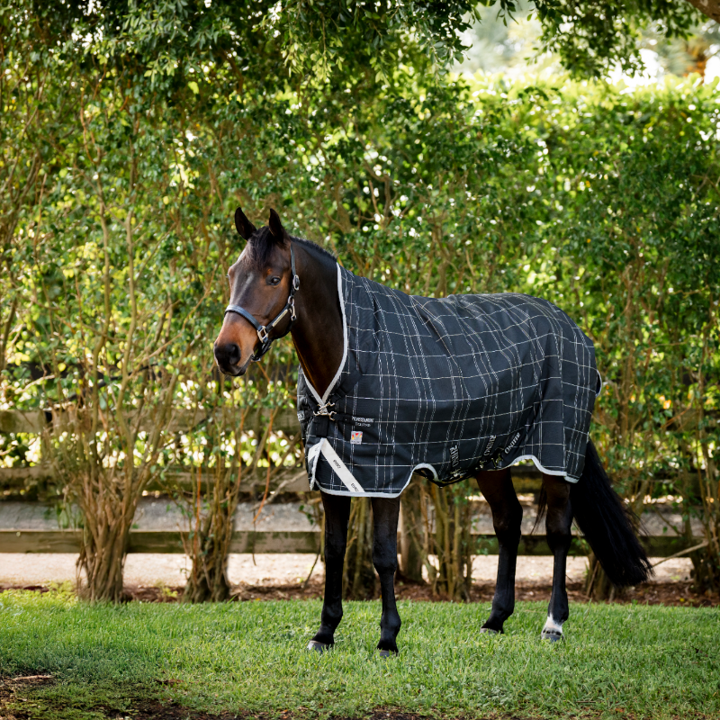 Horseware - Couverture d'extérieur Rhino Wug Turnout VL noir/ gris/ blanc à carreaux 450g | - Ohlala