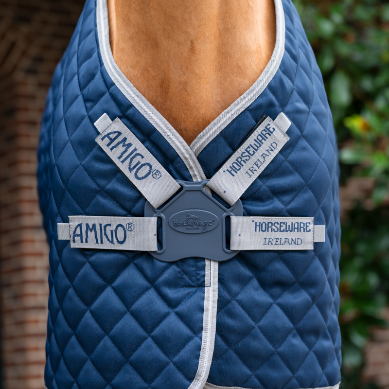 Horseware - Couverture de box Amigo Quilted Stable Plus marine/ titanium grey/ argent 200g | - Ohlala