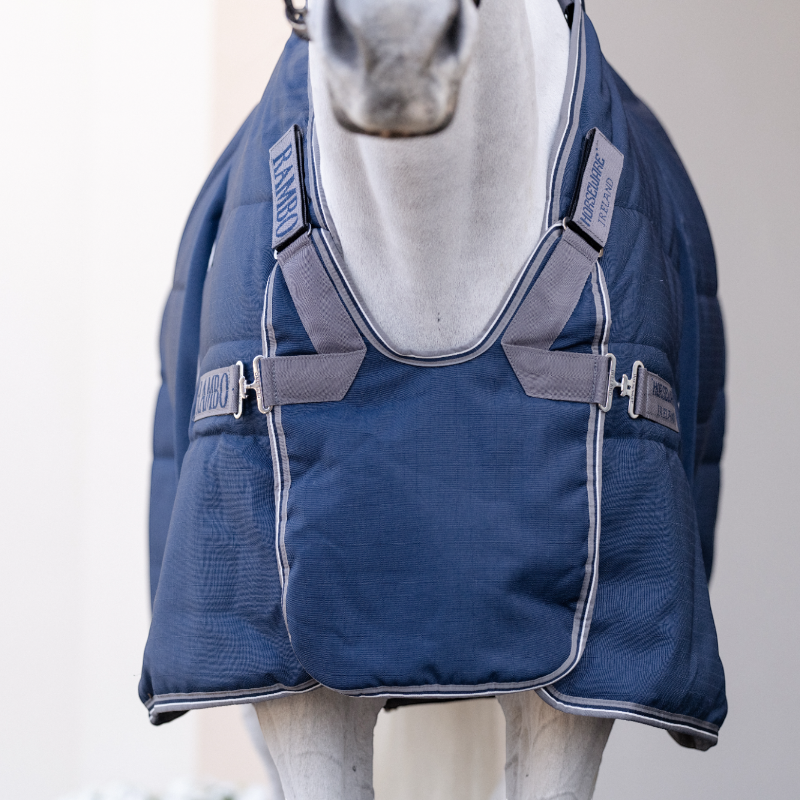 Horseware - Couverture de box Rambo Optimo Stable Plus marine/ thunderstorm grey/ argent 400g | - Ohlala