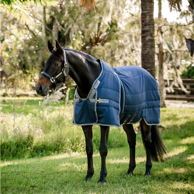 Horseware - Couverture de box Rambo Optimo Stable marine/ thunderstorm grey/ argent 200g | - Ohlala