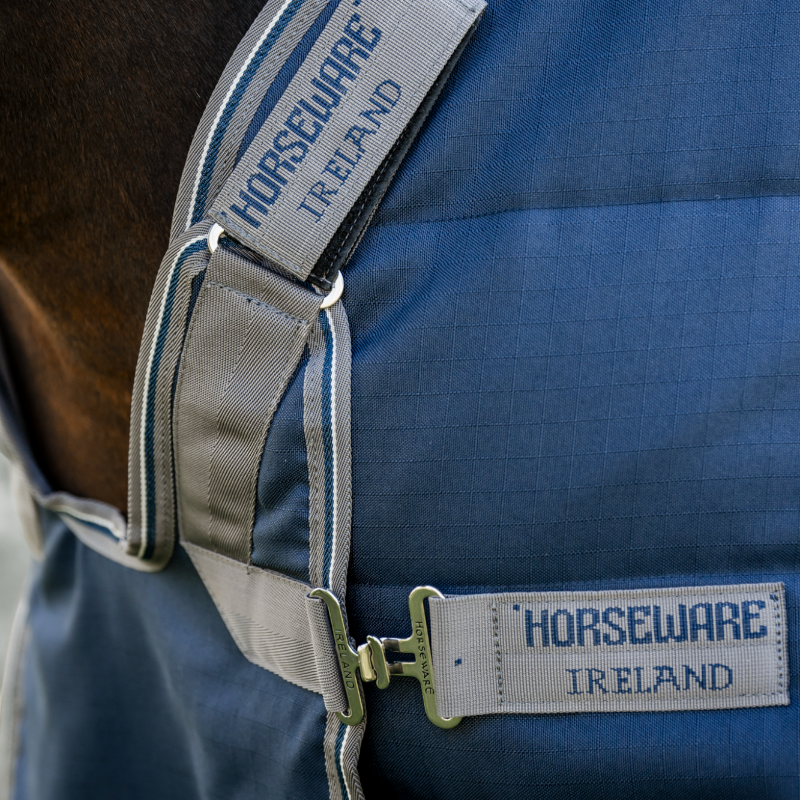 Horseware - Couverture de box Rambo Optimo Stable marine/ thunderstorm grey/ argent 200g | - Ohlala
