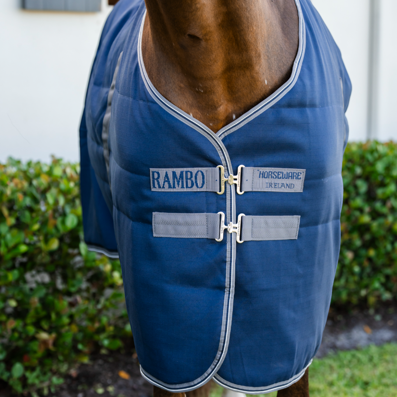 Horseware - Couverture de box Rambo Stable marine/ thunderstorm grey/ argent 400g | - Ohlala