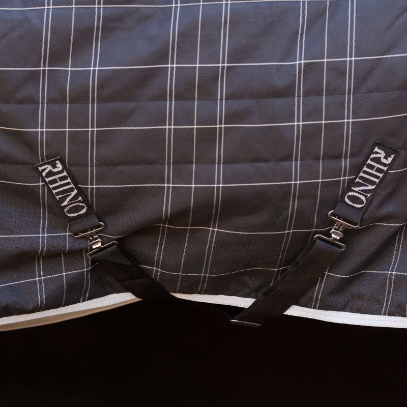 Horseware - Couverture de box Rhino Pony Stable noir/ gris/ blanc à carreaux/ gris 100g | - Ohlala