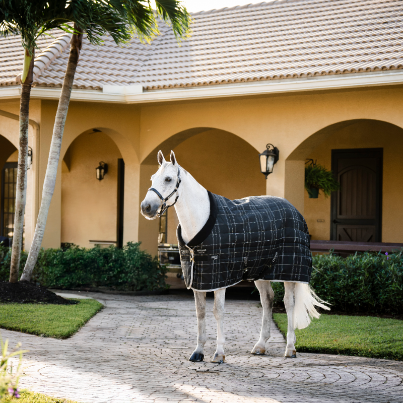 Horseware - Couverture de box Rhino Stable noir/ gris/ blanc à carreaux/ gris 100g | - Ohlala