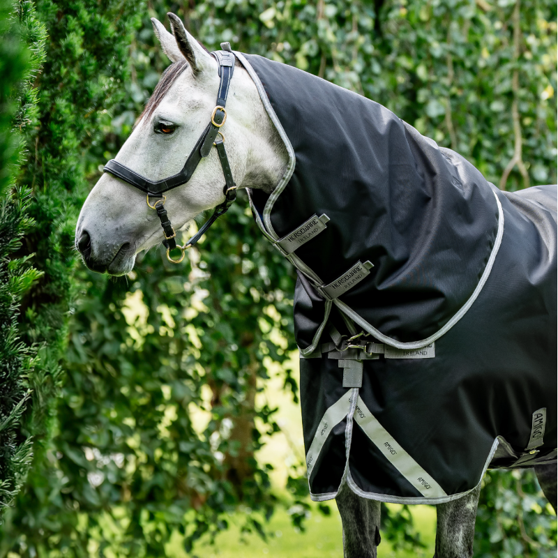 Horseware - Couvre-cou Amigo Bravo XL Turnout noir/ titanium grey/ argent 0g | - Ohlala