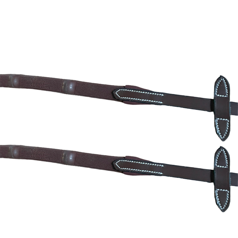 Jump'In - Rênes en caoutchouc avec 7 stoppers 1/2 collection One havane | - Ohlala