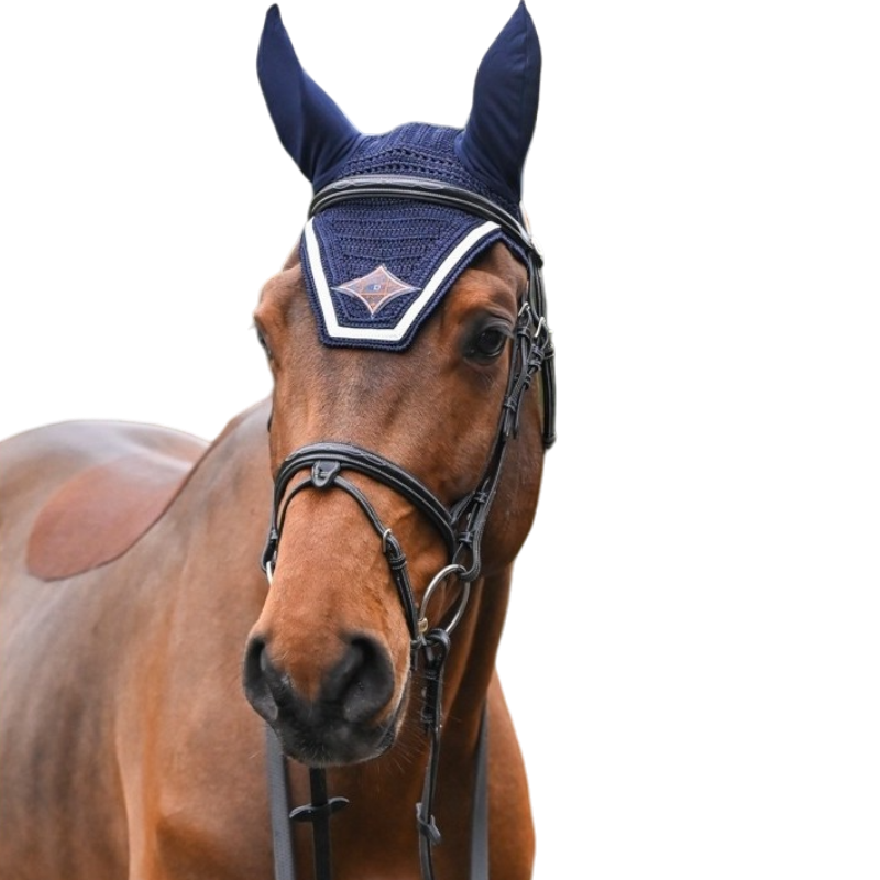 Jump'In - Bonnet chevaux Écusson marine/ blanc/ orange | - Ohlala