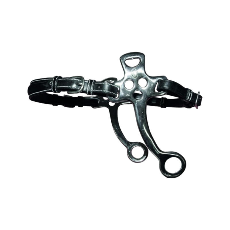 Jump'In - Hackamore en cuir branches courtes et plates poney noir | - Ohlala