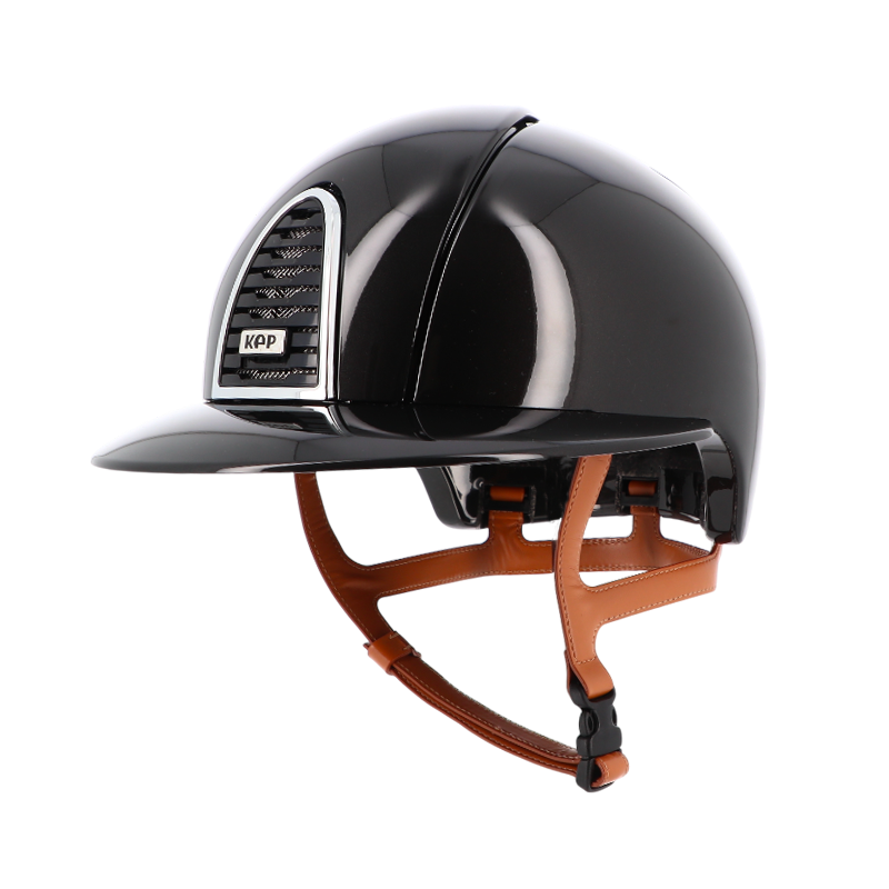 KEP - Casque d'équitation Cromo 2.0 New Shine noir visière polo jugulaire beige | - Ohlala
