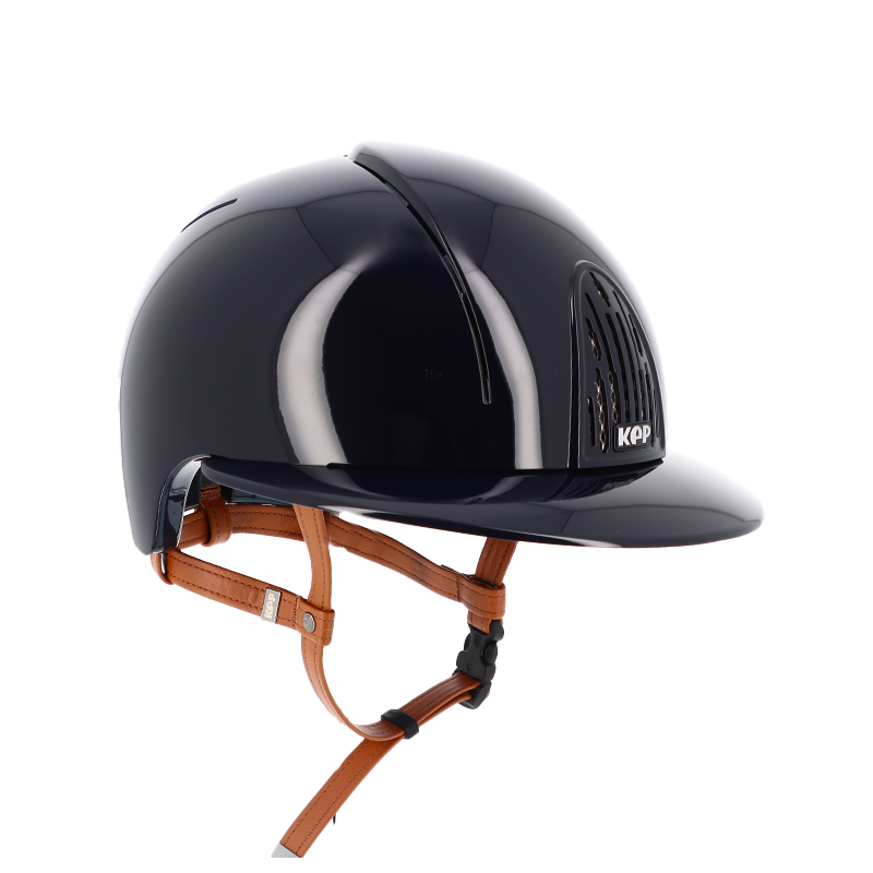 KEP - Casque d'équitation Smart Polish blue visière polo jugulaire beige | - Ohlala
