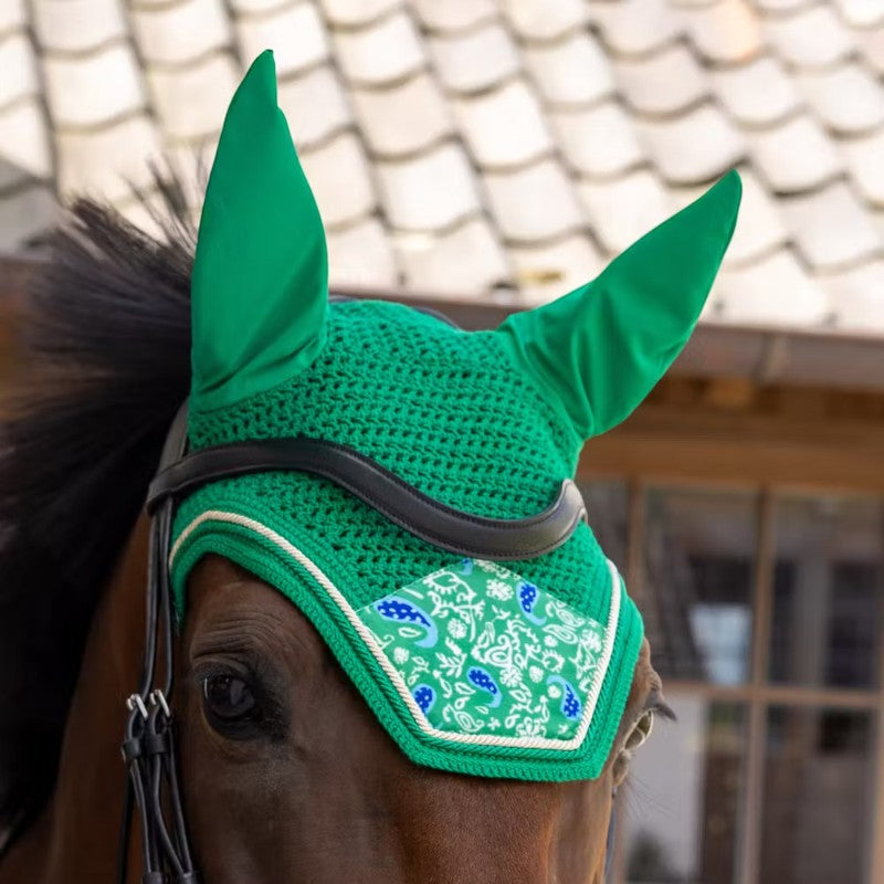 Kentucky Horsewear - Bonnet pour chevaux Wellington Velvet Printing paisley garden vert/ marine | - Ohlala