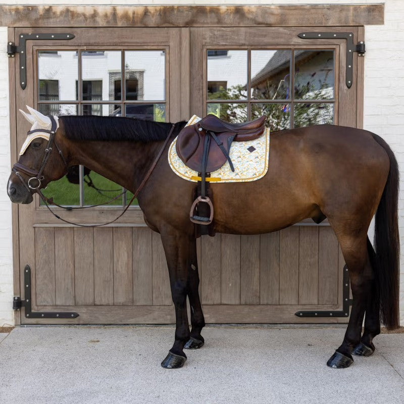 Kentucky Horsewear - Tapis de selle Velvet Printing spring leaves whispers marron/ blanc | - Ohlala