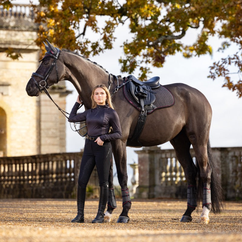 Lemieux - Tapis de selle Square en suédine Cinder gris/ bordeaux | - Ohlala