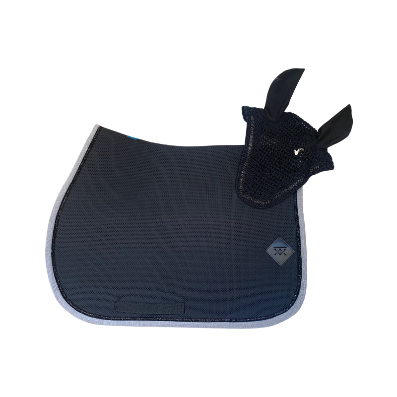 Oxxer - Tapis de selle Mesh noir/ gris chiné paillettes noires | - Ohlala