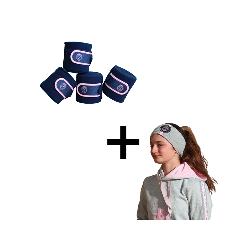 Les poneys de Zoé - Pack Bandes de polo #Teamlesponeysdezoe marine (x4) + Headband bandeau gris et rose offert | - Ohlala