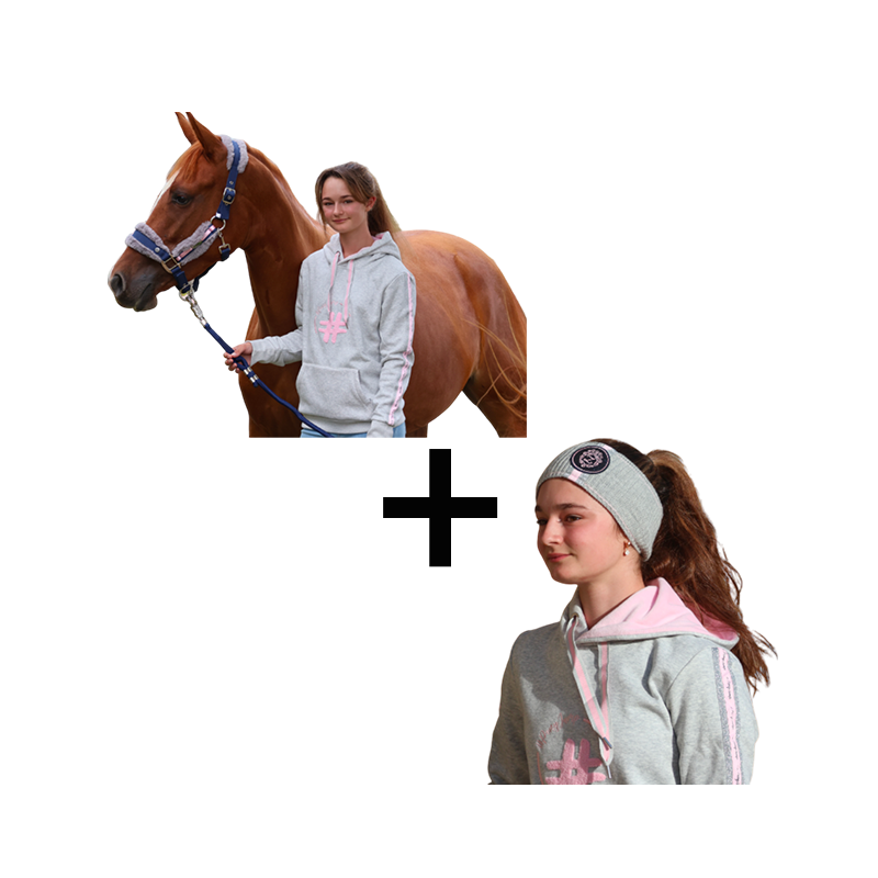 Les poneys de Zoé - Pack Sweat manches longues Pony Jump gris + Headband bandeau gris et rose offert | - Ohlala