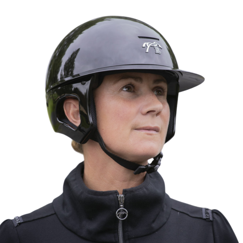Pénélope - Casque d'équitation visière polo noir brillant Pénélope X Freejump | - Ohlala