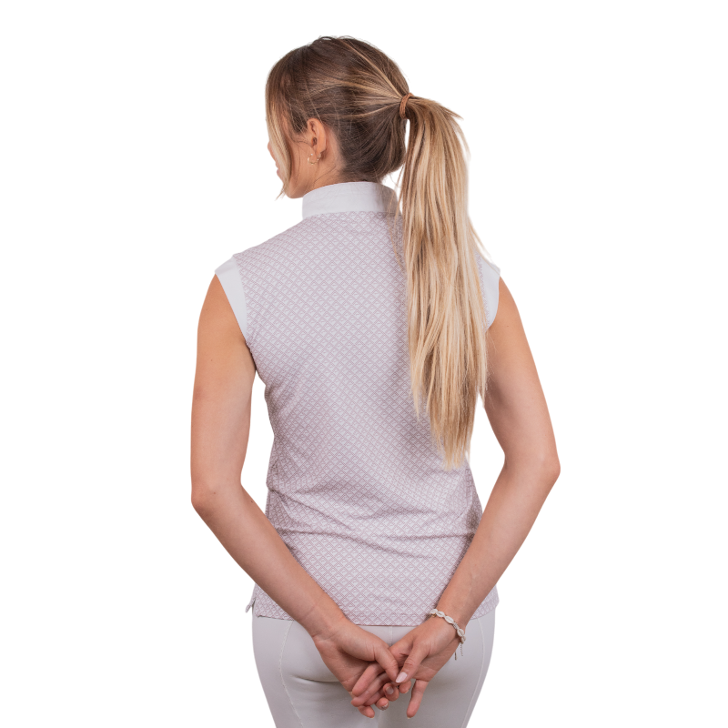 Pénélope - Polo de concours manches courtes femme Seville blanc logo rose | - Ohlala