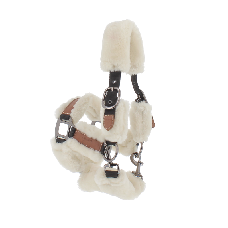 Pénélope - Licol mouton et cuir noir/ beige | - Ohlala