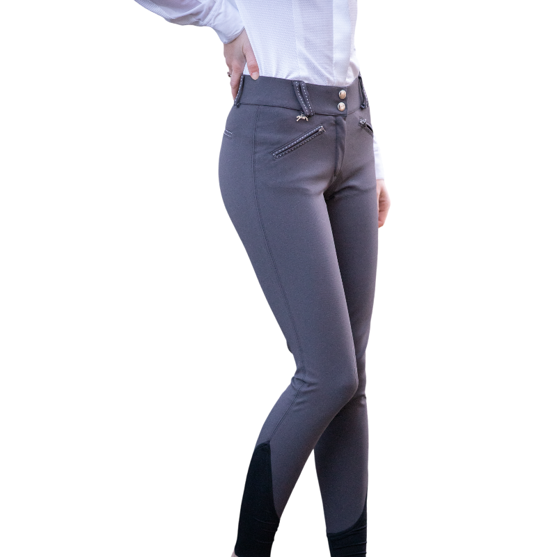 Pénélope - Pantalon d'équitation femme Rocky gris anthracite taille mi-haute | - Ohlala