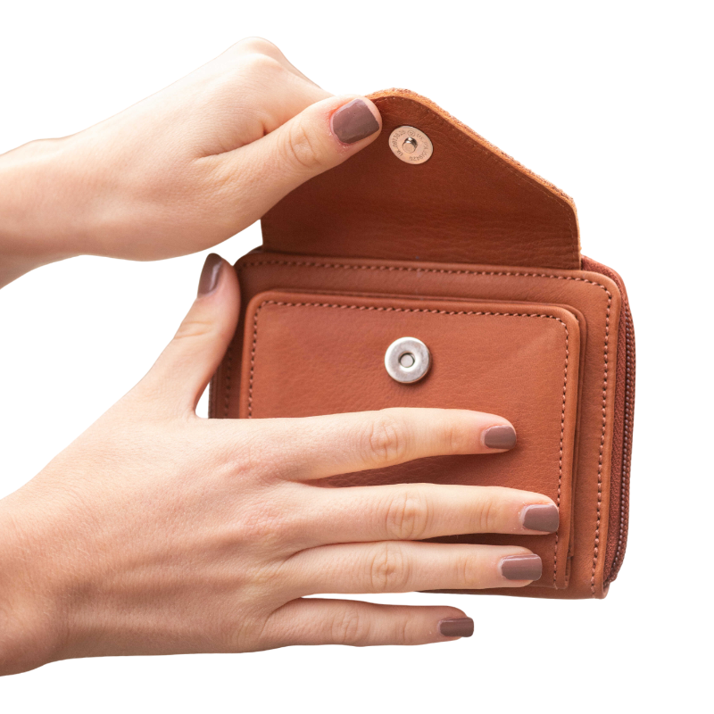 Pénélope - Porte monnaie Clémence cognac glitter | - Ohlala