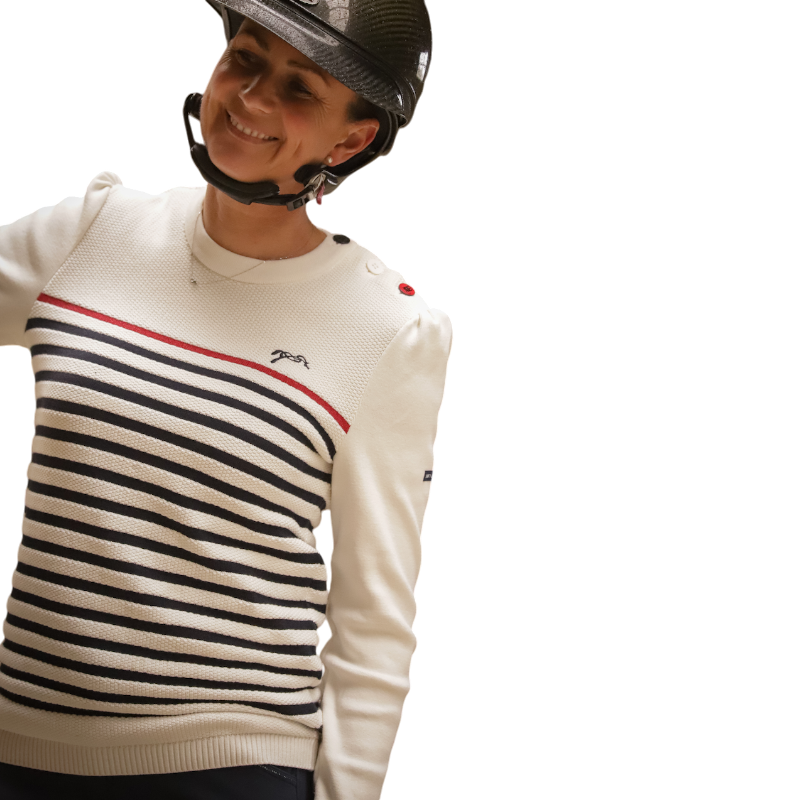 Pénélope - Pull manches longues femme Maelle écru / marine / rouge | - Ohlala