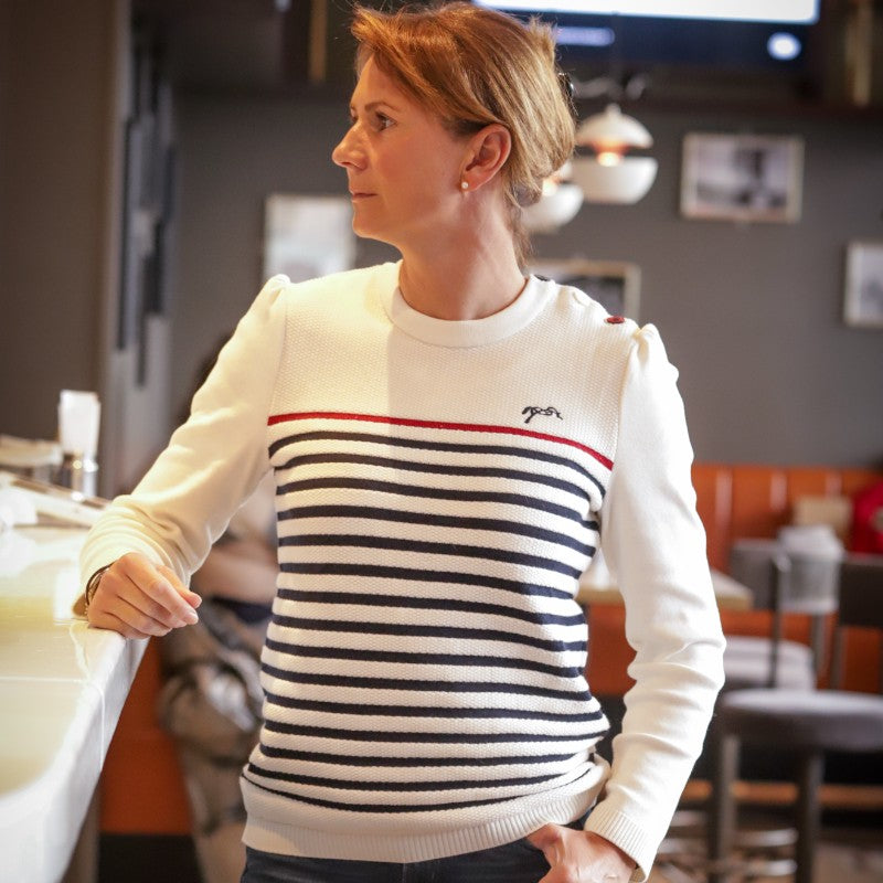 Pénélope - Pull manches longues femme Maelle écru / marine / rouge | - Ohlala