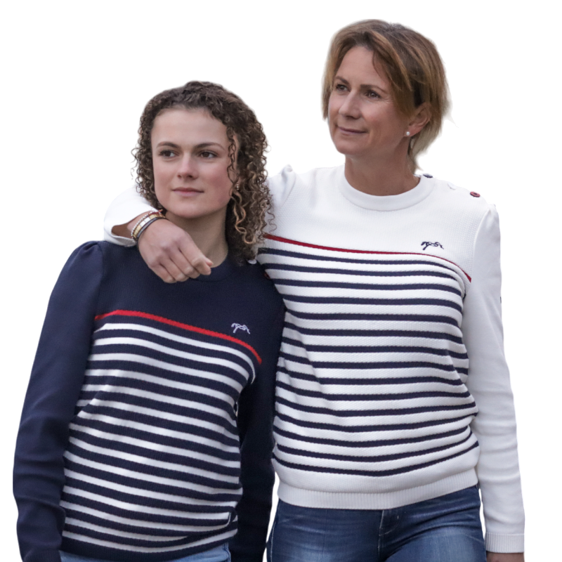 Pénélope - Pull manches longues femme Maelle écru / marine / rouge | - Ohlala